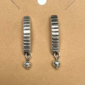 Solid Sterling Silver 925 Curved Textured Quarter Hoop Dangle Ball Post Earrings